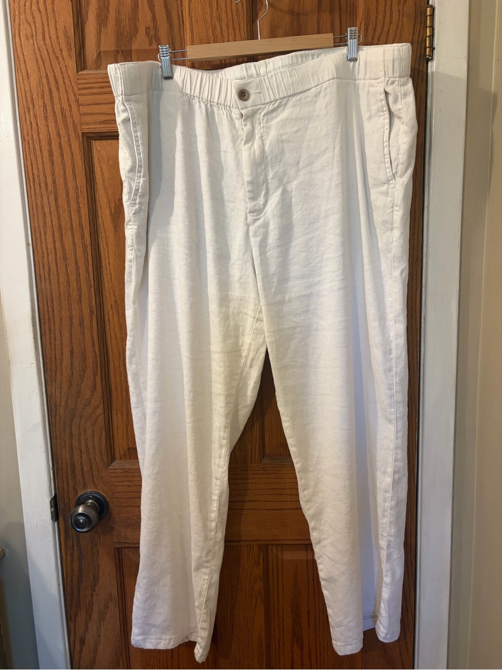 Men’s Tommy Bahama Size 2XLB White Linen-Blend Chinos with Elastic Waist